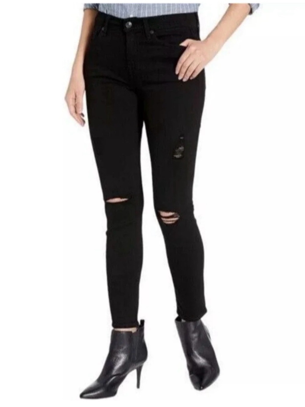 7 For All Mankind Black Gwenevere distressed High Waist Skinny Ankle Jeans